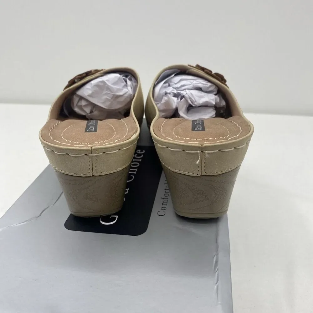 Good Choice Shoes Women's Naples Flower Wedge Sandals Size 7.5 Natural